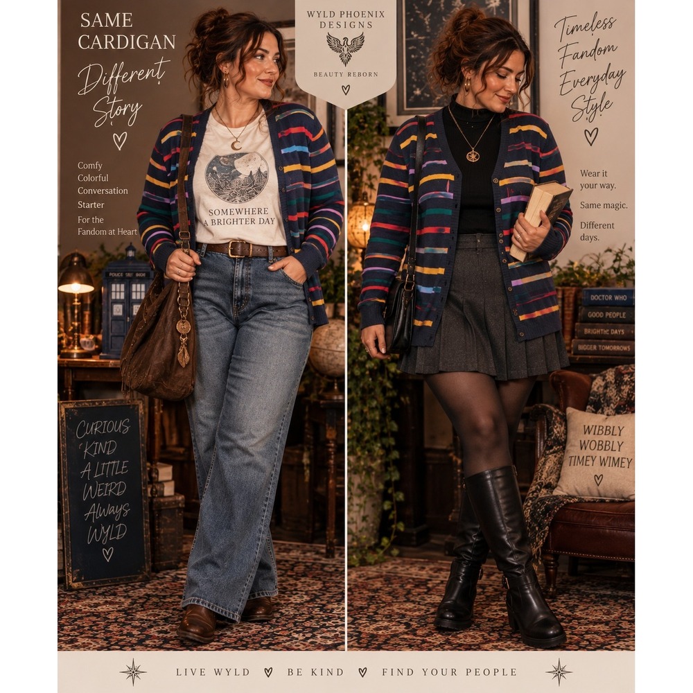 Her Universe Doctor Who 13th Doctor Rainbow Striped Hooded Cardigan Plus Size 1
